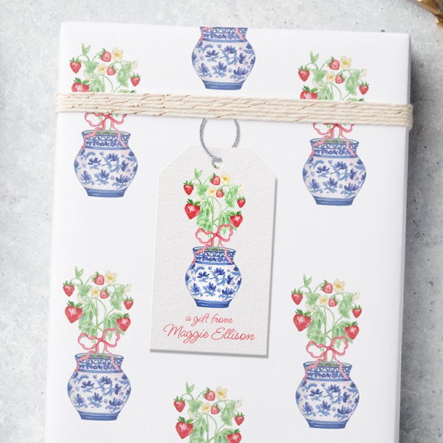 Chinoiserie Vas i Red Strawbär Personlig Presentetikett (Skapare uppladdad)