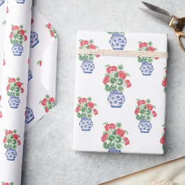 Chinoiserie Vas of Red Geraniums Presentpapper