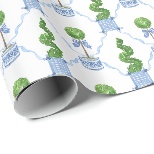 Chinoiserie Vattenfärg Topiary Presentpapper (Rullad Hörn)