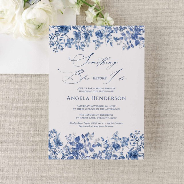 Chinoiserie Victorian Nåt blått Möhippa Inbjudningar (chinoiserie victorian something blue bridal shower invitation, french toile bridal shower invite)