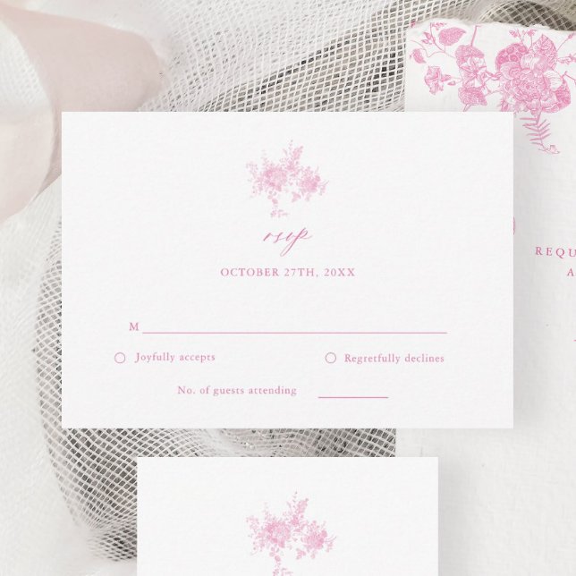Chinoiserie Victorian Toile Rosa Bröllop OSA Card Kort (Skapare uppladdad)