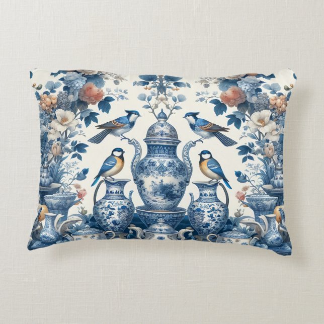 Chinoiserie Vintage Birds & Vas Lumbar Pillow Prydnadskudde (Baksidan)