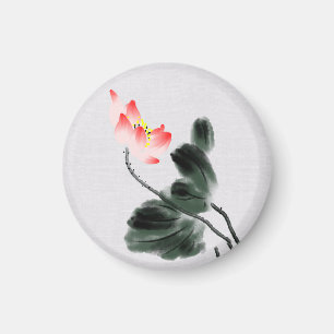 Chinoiserie Vintage Bläck Tvättar Blommigten Paint Magnet