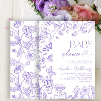 Chinoiserie Vintage Blommigt Lavender Baby Shower Inbjudningar
