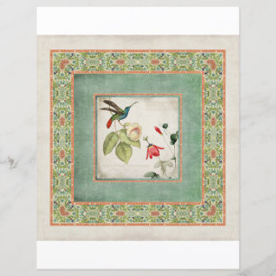 Chinoiserie Vintage Hummingbird Asian Blommigt Löv