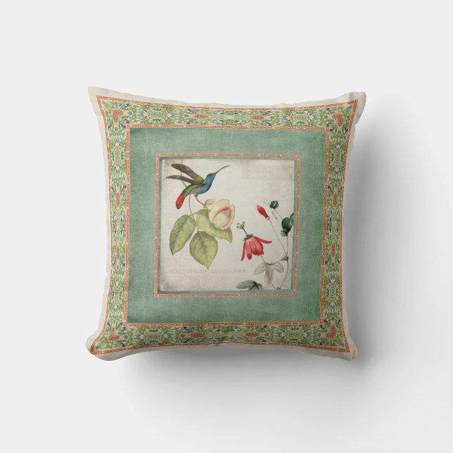 Chinoiserie Vintage Hummingbird n Flowers Coral Kudde (Framsida)