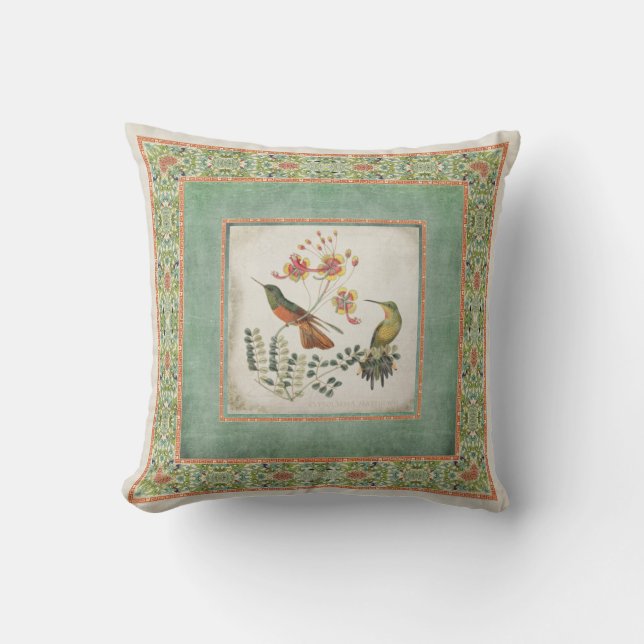 Chinoiserie Vintage Hummingbird n Flowers Coral Kudde (Framsida)