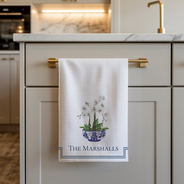Chinoiserie Vit Orkidé Kökshandduk (Chinoiserie Orchid Kitchen Towel)