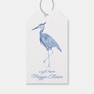 Chinoiserie Watercolor Blue Heron Bird Gift-Märkre Presentetikett