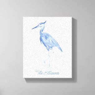 Chinoiserie Watercolor Blue Heron Canvastryck