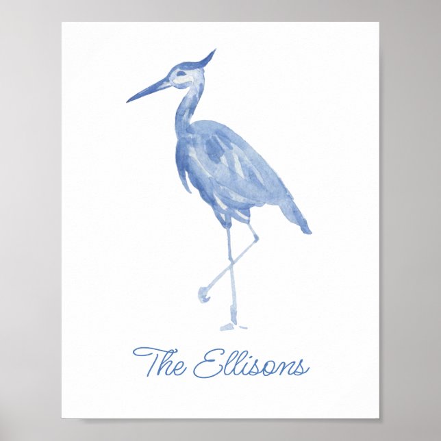 Chinoiserie Watercolor Blue Heron Poster (Framsidan)