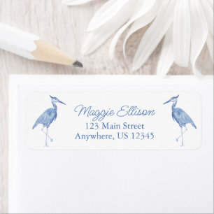 Chinoiserie Watercolor Blue Heron Returadress Etikett