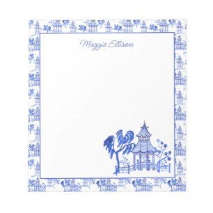 Chinoiserie Watercolor Blue Pagoda Anteckningsblock