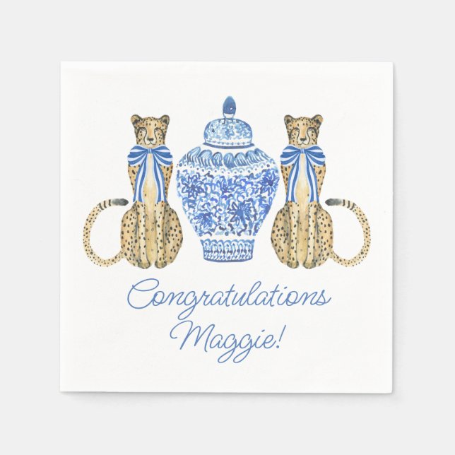 Chinoiserie Watercolor Bow Cheetah Ginger Burk Pappersservett (Framsidan)