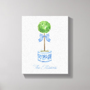 Chinoiserie Watercolor Bow Topiary Canvastryck