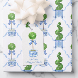 Chinoiserie Watercolor Bow Topiary Gift-Märkre Presentetikett