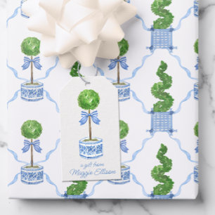 Chinoiserie Watercolor Bow Topiary Gift-Märkre Presentetikett