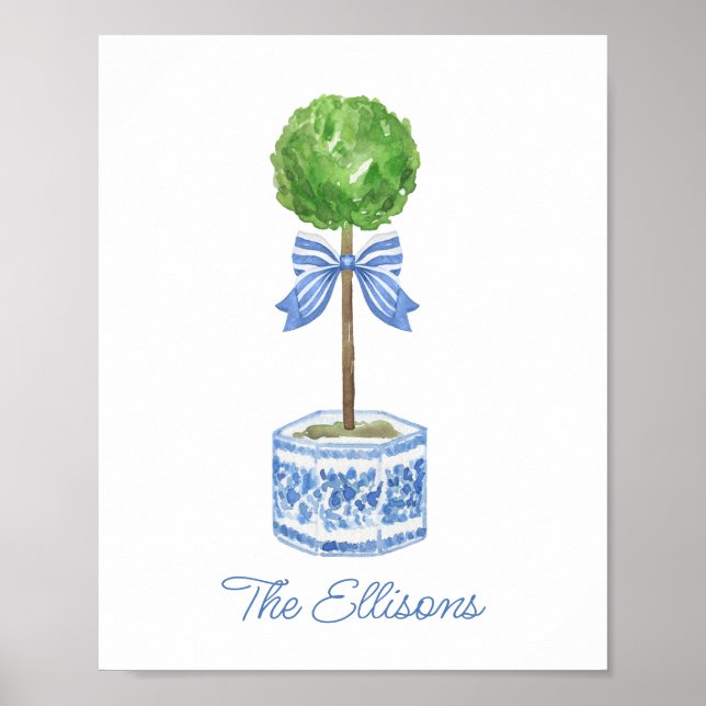 Chinoiserie Watercolor Bow Topiary Poster (Framsidan)