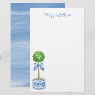 Chinoiserie Watercolor Bow Topiary Stationery Brevpapper