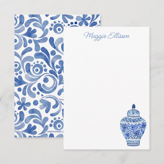 Chinoiserie Watercolor Ginger Burk Note Cards Tack Kort (Fram/baksida)