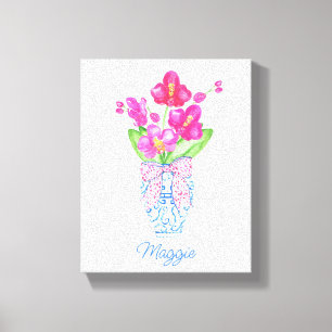 Chinoiserie Watercolor Ginger Burk Orchids Canvastryck