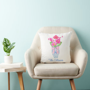 Chinoiserie Watercolor Ginger Burk Orchids Kudde