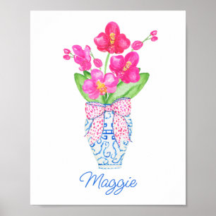 Chinoiserie Watercolor Ginger Burk Orchids Poster