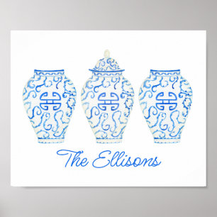 Chinoiserie Watercolor Ginger Burk Vas Poster