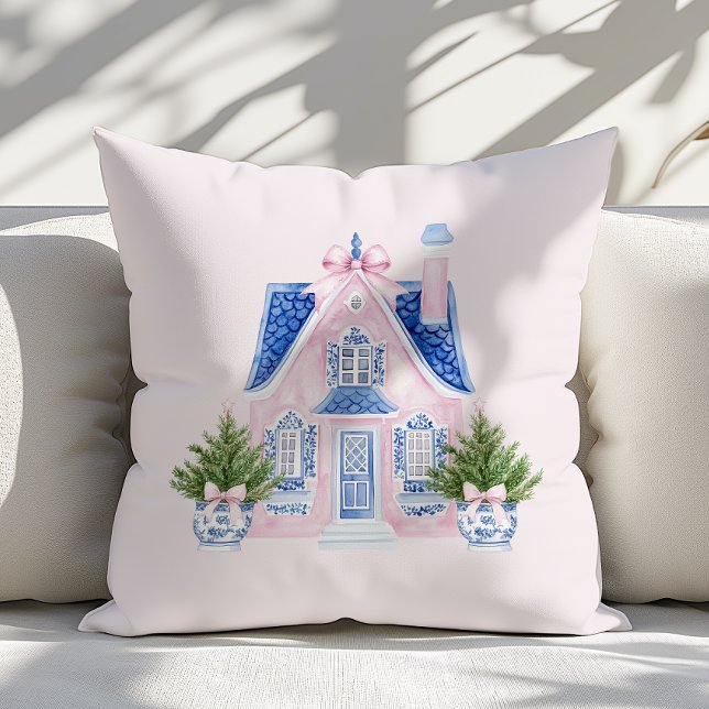 Chinoiserie Watercolor Rosa jul Pillow Kudde (Skapare uppladdad)