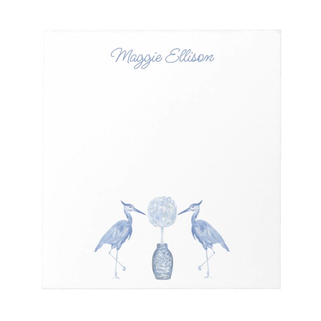 Chinoiserie Watercolor Topiary Blue Heron Anteckni Anteckningsblock (Framsida)