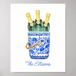 Chinoiserie Watercolor Vin Bucket Poster