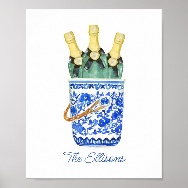 Chinoiserie Watercolor Vin Bucket Poster (Framsidan)