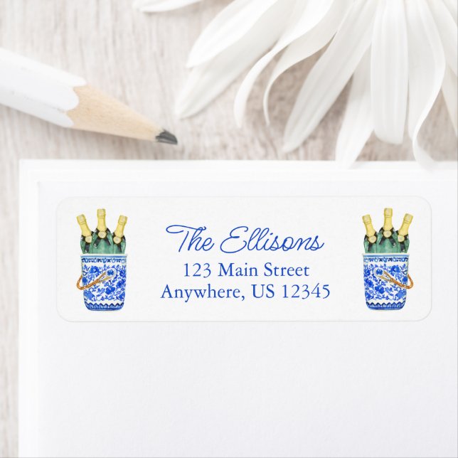 Chinoiserie Watercolor Vin Bucket Returadress Returadress Etikett (Insitu)