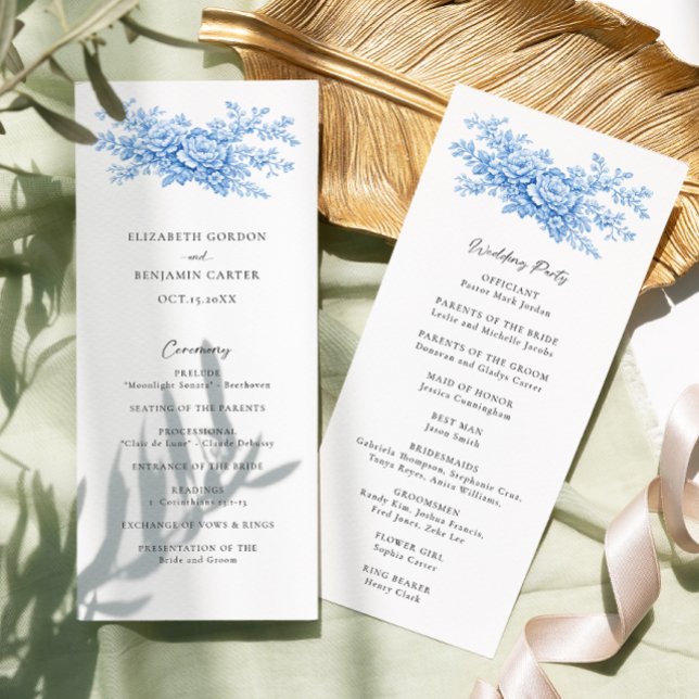 Chinoiserie Wedding Ceremony Program Blue Floral  (Skapare uppladdad)