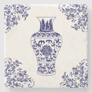Chinoiserie White och Blue Ginger Burk Stenunderlägg