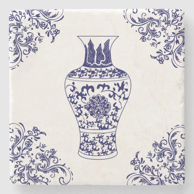 Chinoiserie White och Blue Ginger Burk Stenunderlägg (Framsidan)