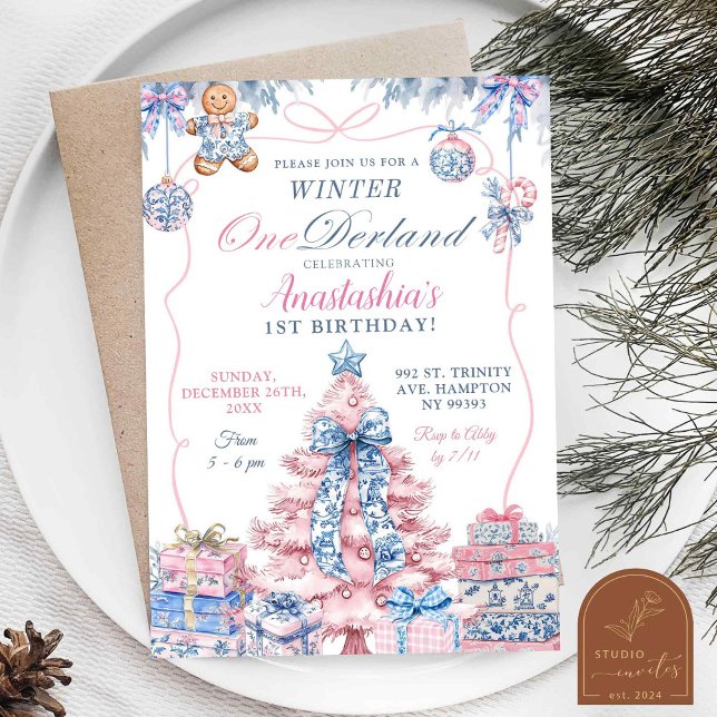 Chinoiserie Winter Onederland Coquette Birthday Inbjudningar (Skapare uppladdad)