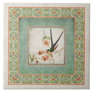 ChinoiserievintageHummingbirds n blommar korall Kakelplatta