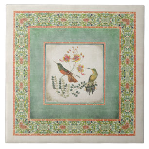 ChinoiserievintageHummingbirds n blommar korall Kakelplatta