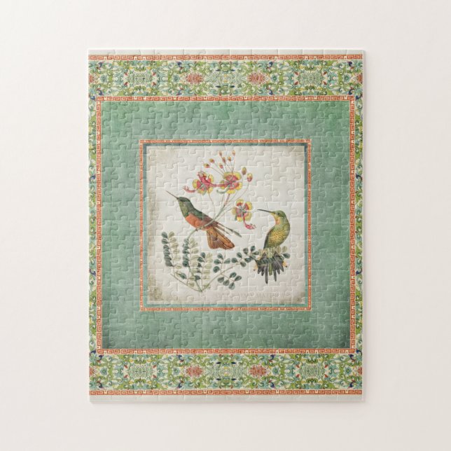 ChinoiserievintageHummingbirds n blommar korall Pussel (Vertikal)