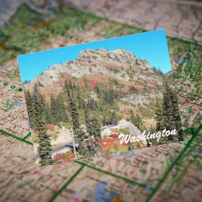 Chinook Pass, Washington State Travel Photo Vykort (In Situ Map)