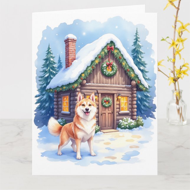 Chinook Rustic Log Cabin Christmas Art Kort (Gul blomma)