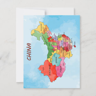 Chinorna Karta-vattenfärgsgrafik - platta kort