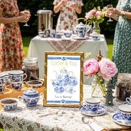 Chinosierie blue Coffee & Tea Love is Brewing Sign Inbjudningar