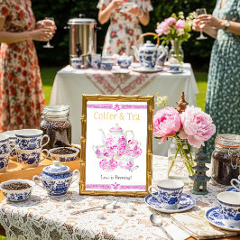 Chinosierie Pink Coffee & Tea Love is Brewing Sign Inbjudningar