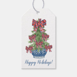 Chinsoiserie-Juletiketter, Blue Topiary Presentetikett