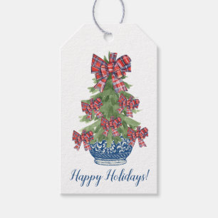 Chinsoiserie-Juletiketter, Blue Topiary Presentetikett
