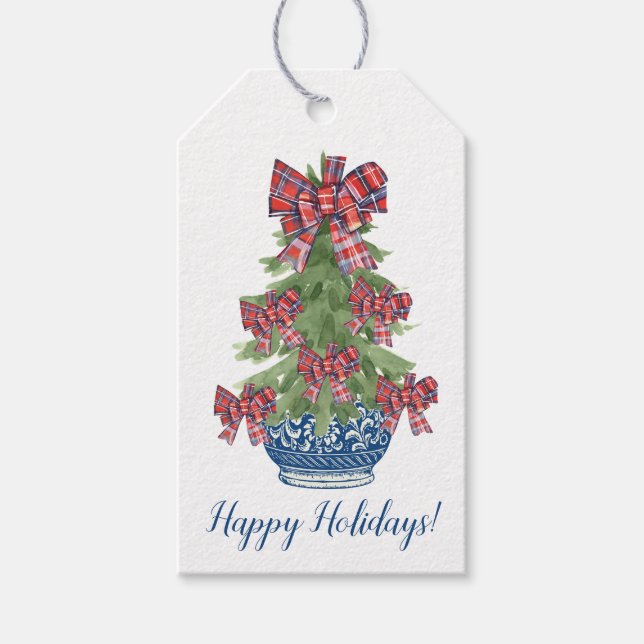 Chinsoiserie-Juletiketter, Blue Topiary Presentetikett (Framsidan)