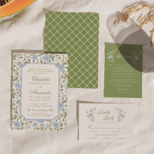 Chintz Blommig Sageblå Elegant Bröllopsinbjudan Inbjudningar