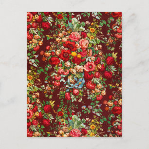 Chintz mönster red rosa gula blommor vintage vykort